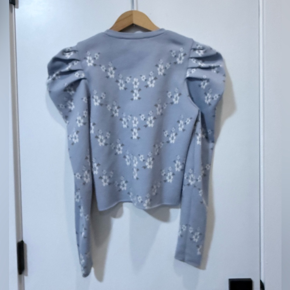 Zara Light Lavender Floral Puff-Sleeve Knit Top - Picture 5 of 5